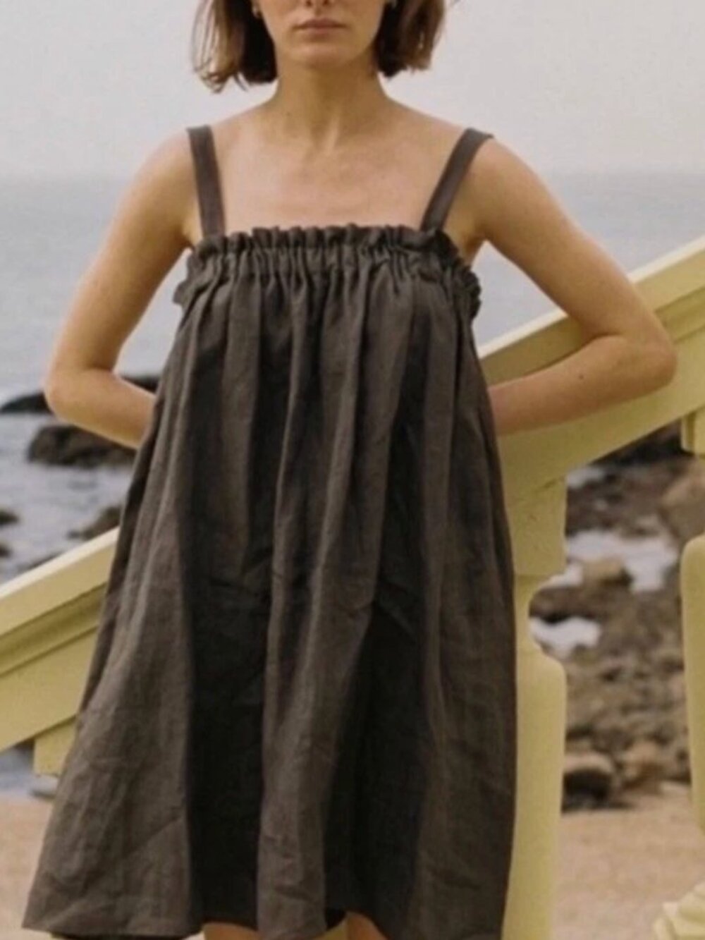 OZMA of California Margaux Dress Smoke Laundered Linen M, Excellent Condition - Picture 1 of 8